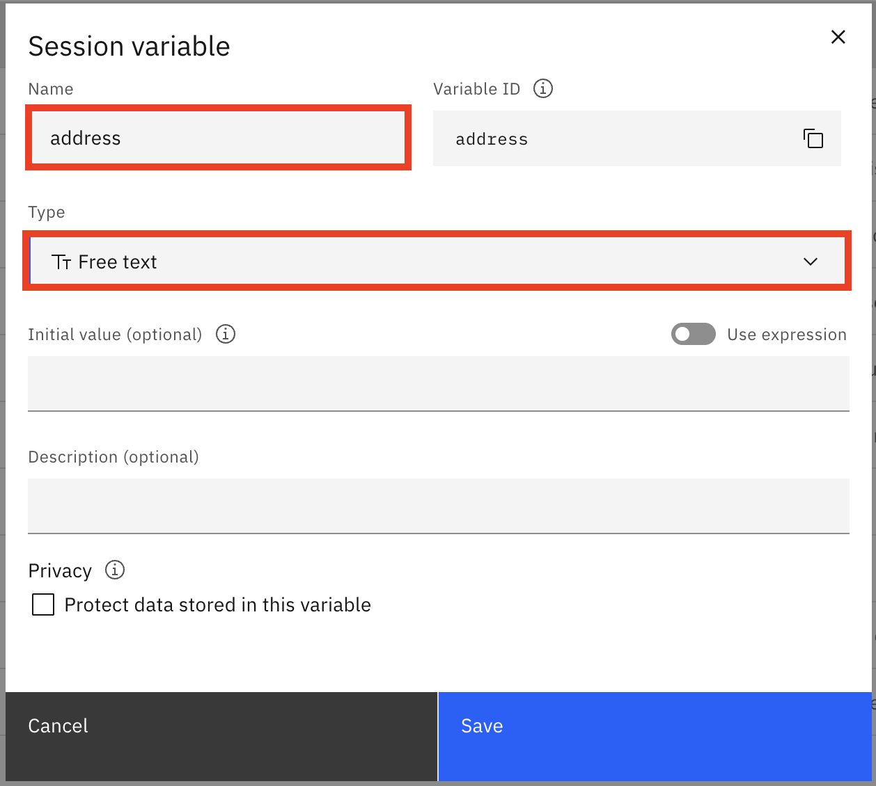 Create address variable