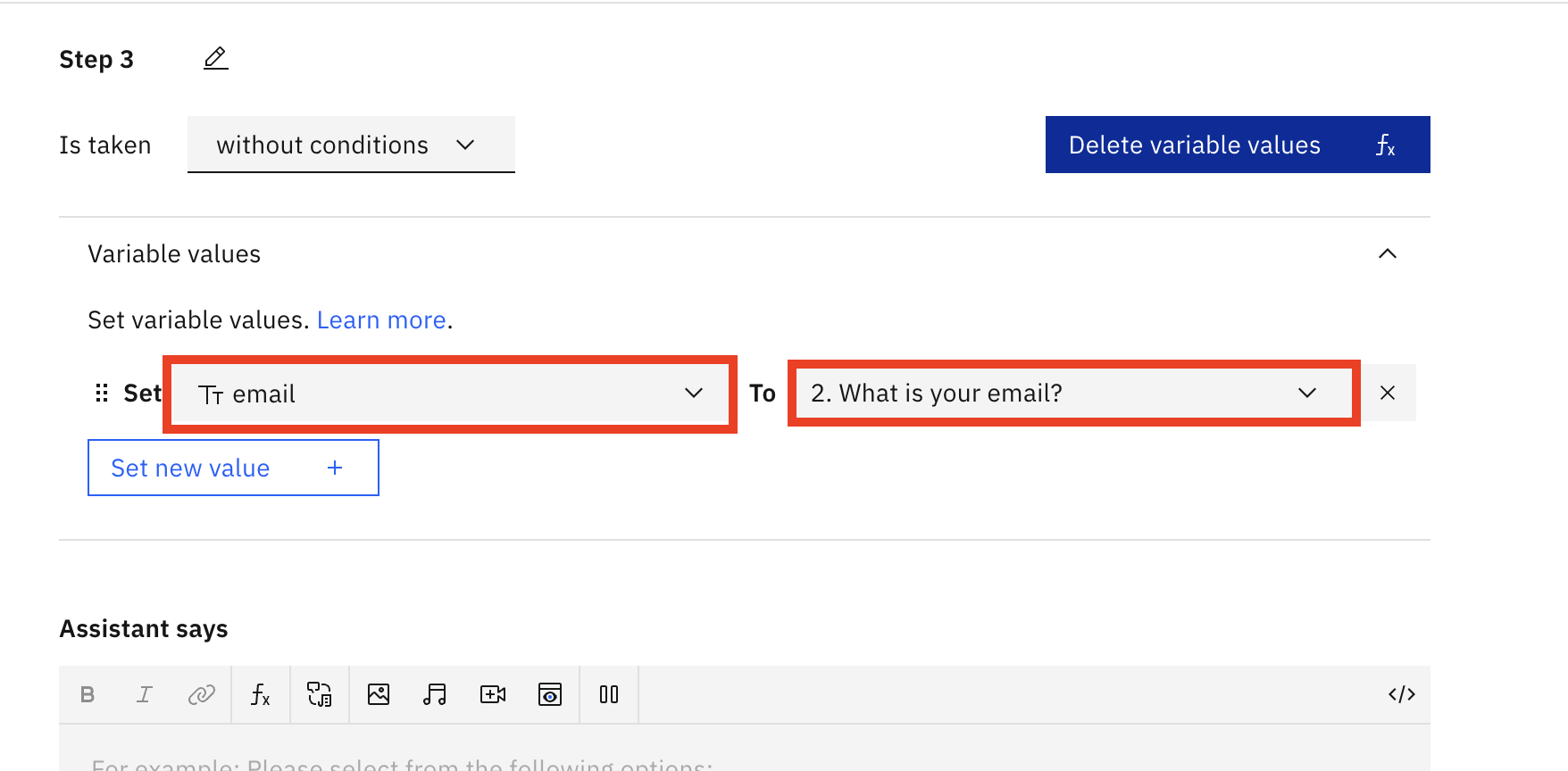 Set email variable