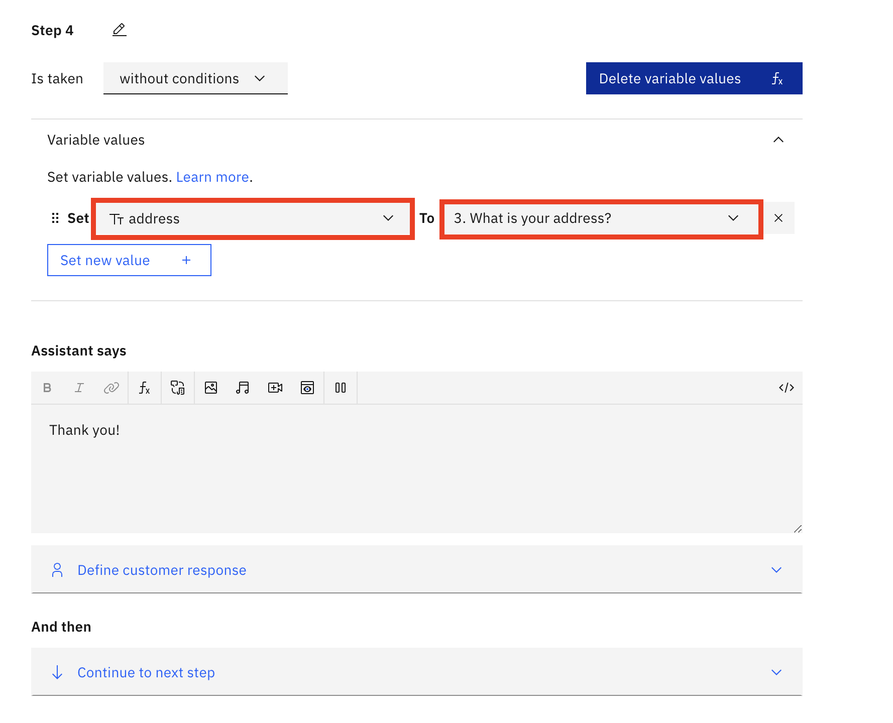 Set address variable