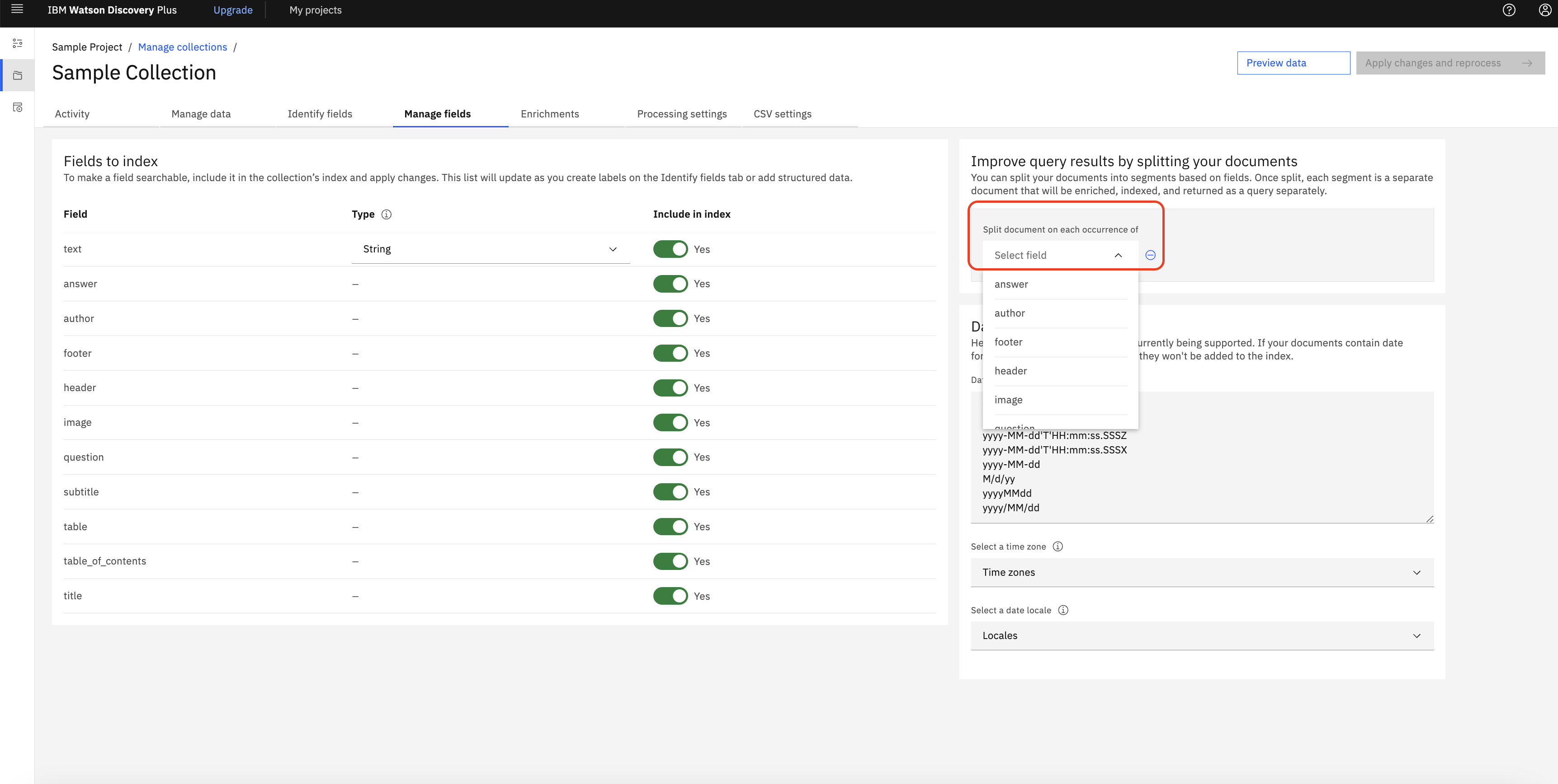 Manage fields