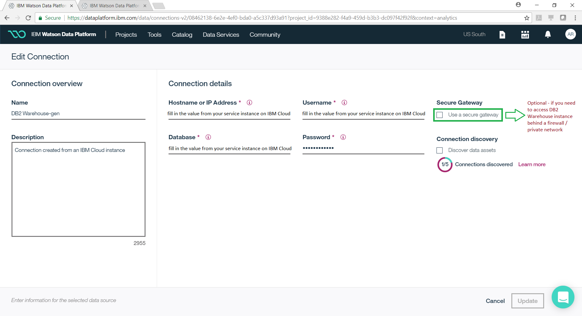 wdp-db2warehouse-connection