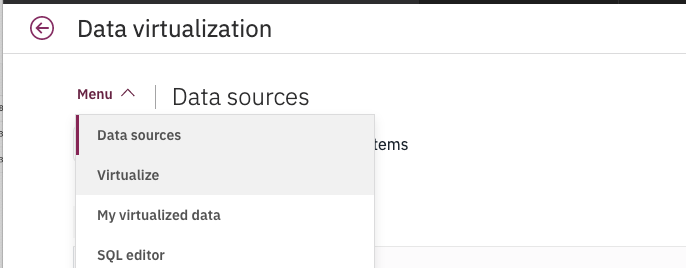 Data Virtualization menu